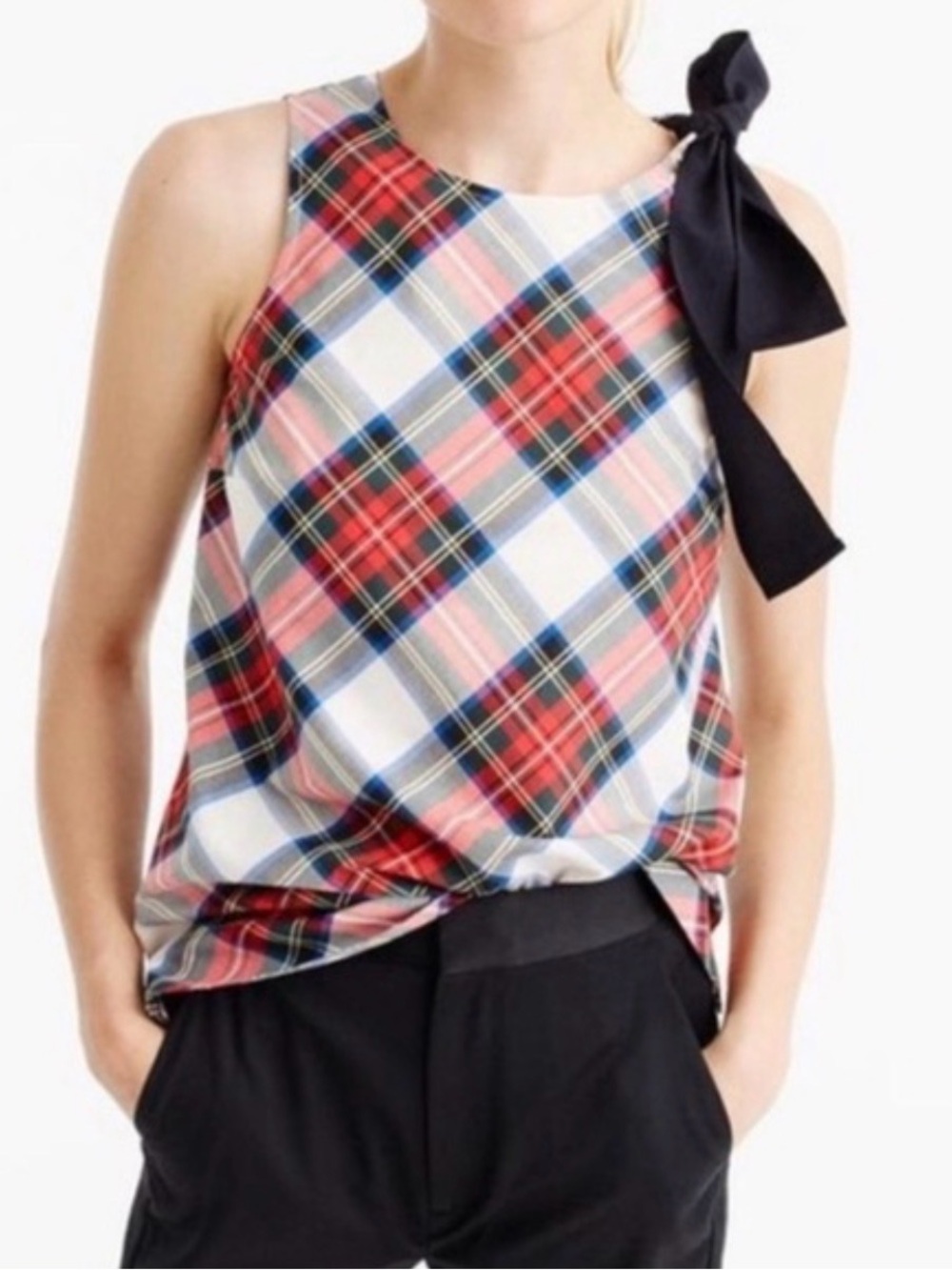 J Crew Plaid Bow-Shoulder Sleeveless